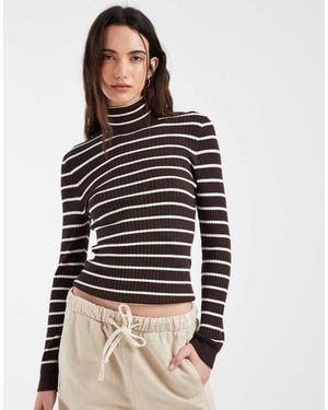 ONLY Maglione Con Collo Alto A Righe - Marrone