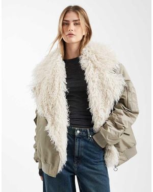 ASOS Ma1 Parka Jacket With Shaggy Faux Fur - Natural