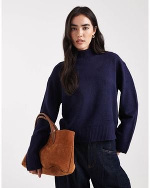 Brave Soul High Neck Knitted Sweater - Blue