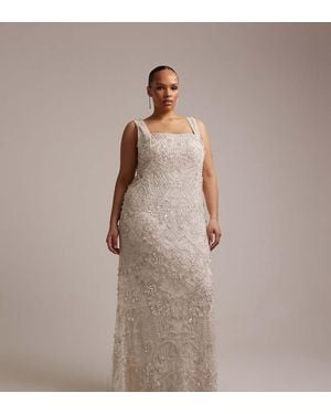 ASOS Asos Design Curve Ornate Crystal Embellished Square Neck Maxi Wedding Dress - Brown