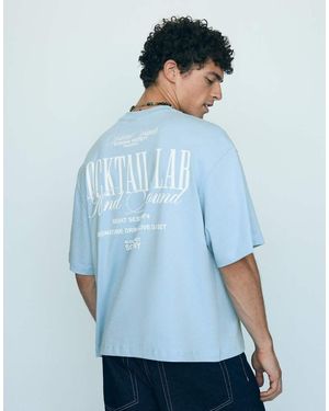 Bershka Boxy Short Sleeve Print T-shirt - Blue