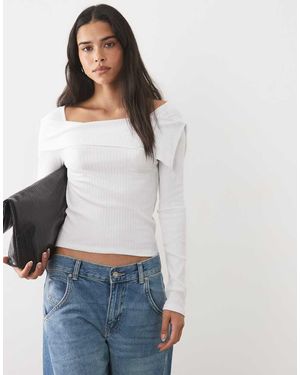 Mango Off The Shoulder Knit Long Sleeve Top - Blue