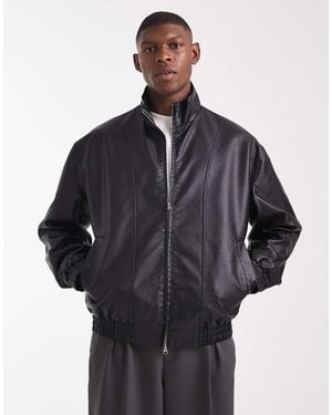 ASOS Faux Leather Bomber Jacket - Blue