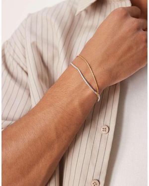 ASOS Waterproof Stainless 2 Pack Snake Chain Bracelet - Natural