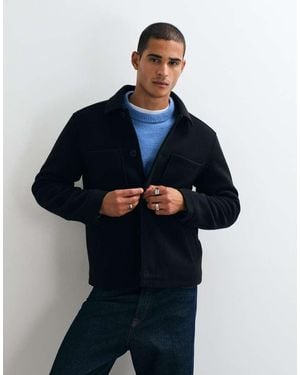 Threadbare Chaqueta De Lana Sintética Con Cuello Y Bolsillos De Parche En - Azul