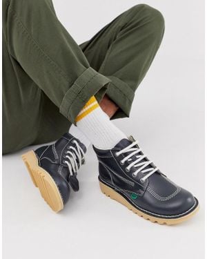 Kickers Kick Hi Boots In Navy Leather - Blue