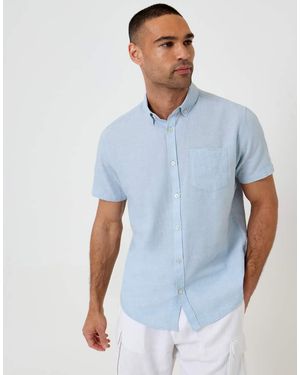 Threadbare Short Sleeve Linen Blend Shirt - Blue