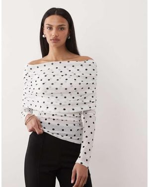 Mango Off Shoulder Long Sleeve Top - White