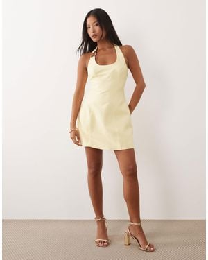 Forever New – neckholder-minikleid aus leinenmix - Natur
