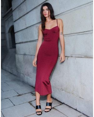 Bershka Midi Dress With Straps And Sweetheart Neckline - Grey