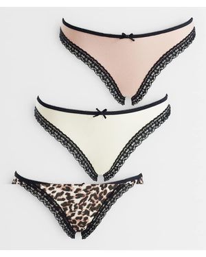 Wednesday's Girl 3 Pack Lace Edge Knicker Set - Natural