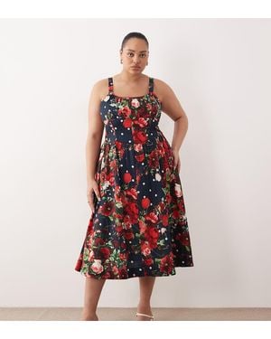Hope & Ivy Plus A-line Strappy Corset Midi Dress - Red
