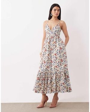 Abercrombie & Fitch V Neck Flowy Maxi Dress With Built - Pink