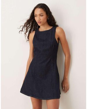 Mango Rechtvallende Mini Jurk Van 100% Katoen Met Denimlook - Blauw