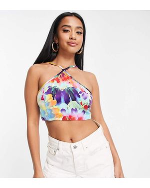 Missguided Crop Top Con Scollo A Vogatore E Motivo A Fiori - Blu