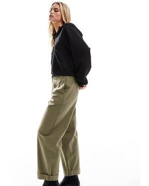 ASOS Petite Barrel Trousers With Turn Up Detail - Green