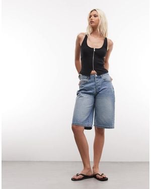 Liquor N Poker Baggy All-Over Embellished Rhinestone Jorts - Blue
