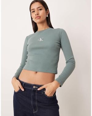 Calvin Klein Monogram Logo Long Sleeve Baby Tee - Grey