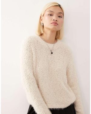 Noisy May Crew Neck Fluffy Knit Jumper - Natural
