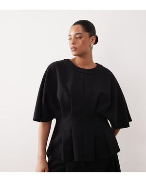 ARRANGE Curve Pleat Waist Short Sleeve Top - Black