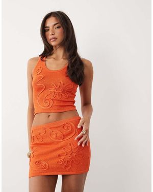 Wanderdoll Eliza Metallic Knit Abstract Detail Mini Skirt Co-Ord - Red