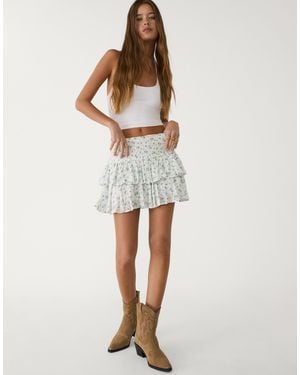 Stradivarius Jupe-short courte à volants - Blanc