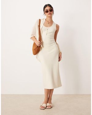 Mango Compact Knit Scoop Neck Midi Dress - Natural