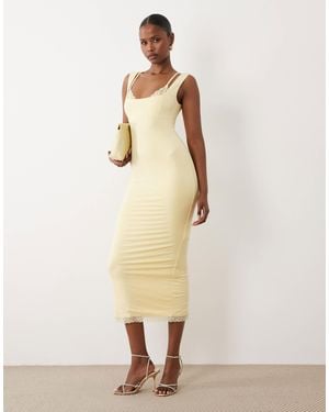 Oh Polly Modal Lace Bralette Detail Midi Dress - Natural
