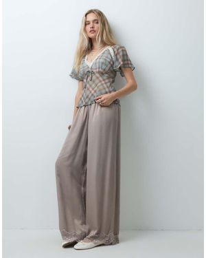 Reclaimed Vintage Satin Trouser With Lace Trim - Grey
