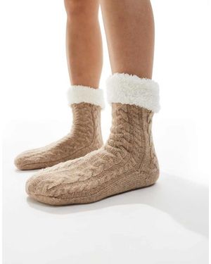Loungeable Calcetines Tipo Pantuflas Jaspeado De Punto De Ochos Suave Con Forro De Sherpa De -Neutro