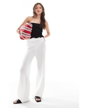 Pieces Mix And Match Self Stripe Knitted Wide Leg Trouser - White
