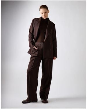 NARRATED Pleated Straight Leg Trousers - Brown