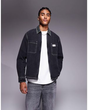 ASOS Boxy Relaxed Denim Shirt With Chest Badge - Blue