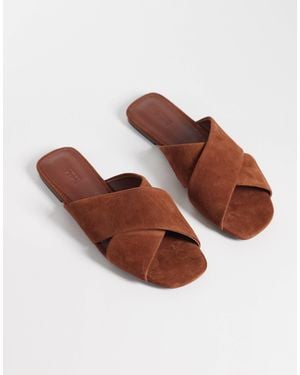 & Other Stories Pure Leather And Suede Flat Criss Cross Sandal - Gray