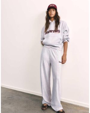 Pull&Bear Graphic Wide-Leg Joggers - White