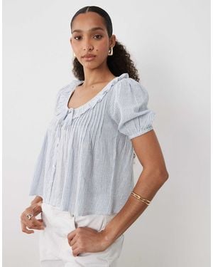 New Look – gestreifte bluse aus leinenmix - Weiß