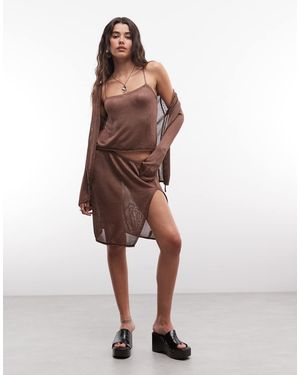 Monki Crochet Festival Knee Skirt - Brown