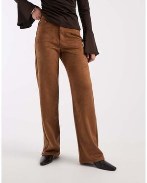 Vero Moda High Waist Wide Leg Faux Suede Trouser - Brown