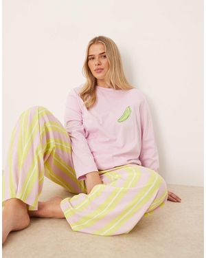 ASOS Asos Design Curve Pickle Print Oversized Long Sleeve Tee & Trouser Pajama Set - Pink