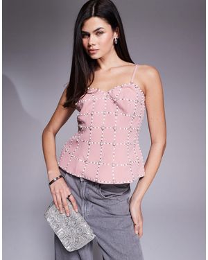River Island Pearl Embellished Top - Purple
