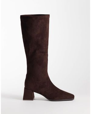 London Rebel Angela bottes montantes extensibles à talon carré - Marron