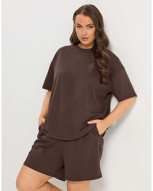 Yours Clothing Sweat T-Shirt & Short Set - Brown