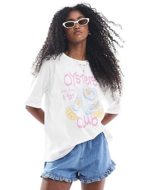 Threadbare Camiseta Blanca Extragrande Con Estampado Gráfico De Ostras De Algodón De - Blanco