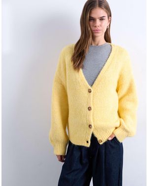 TOPSHOP Brushed Fluffy Knit Cardigan - Yellow
