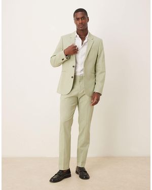 ASOS Linen Look Slim Suit Pants With Front Pleat - Natural