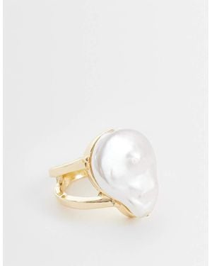 ASOS Double Band Ring With Faux Freshwater Pearl - White