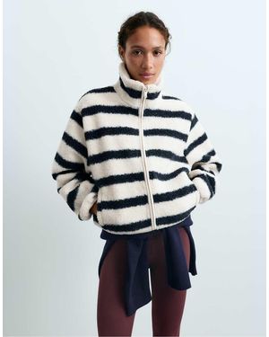 Oysho Striped Faux-Shearling Jacket - Blue