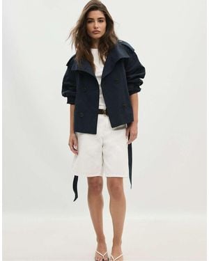 Stradivarius High Neck Trench Coat With Belt - Blue