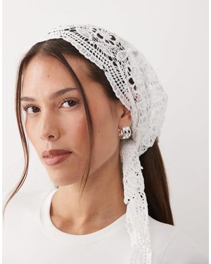 Kaiia Exclusivité - - foulard en coton crochet et dentelle - crème - Blanc