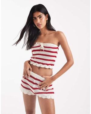 Miss Selfridge Knitted Stripe Crochet Bandeau Co Ord - Red
